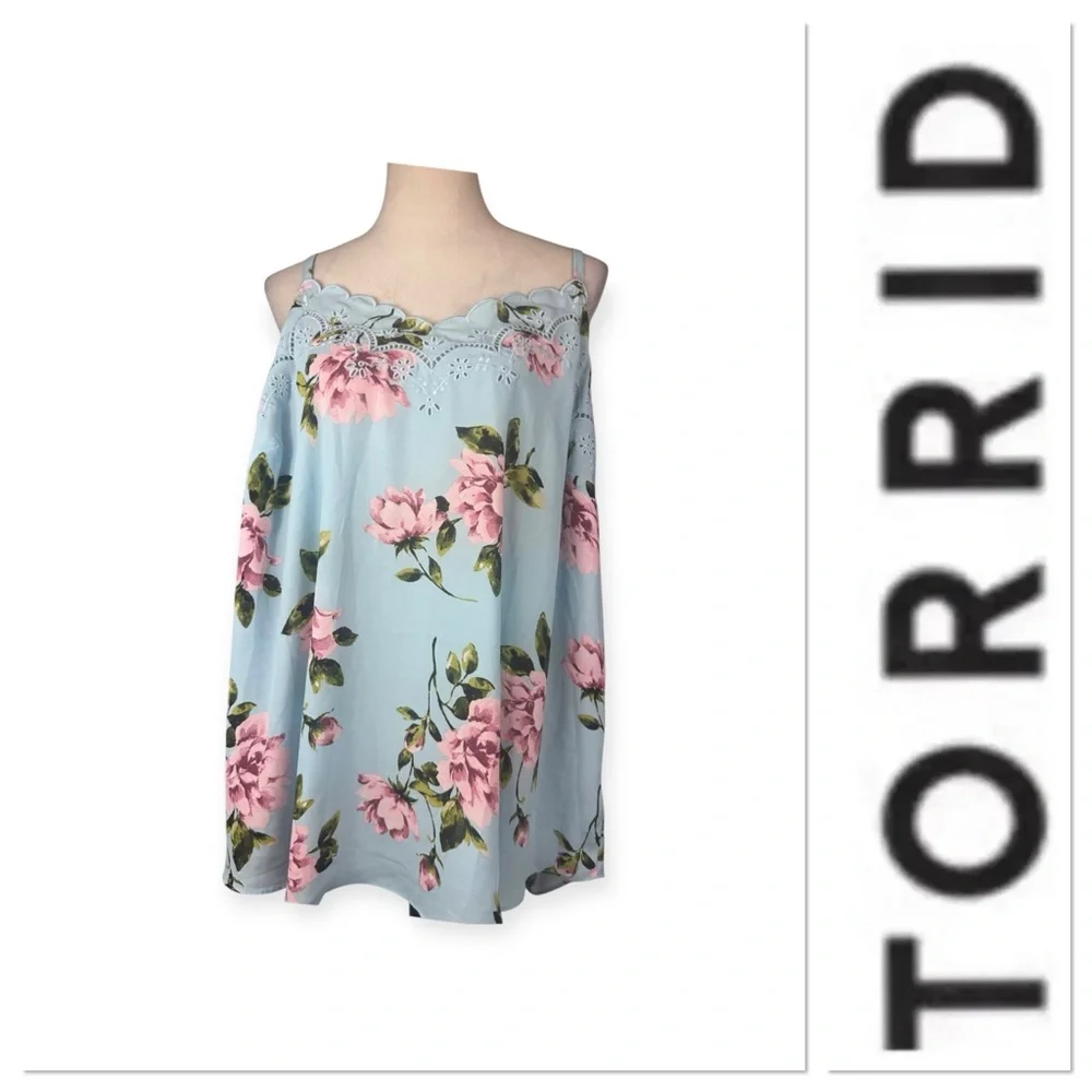 Torrid Sophie light blue swing camisole top with flowers size 2-2X/18-20 - Picture 1 of 7
